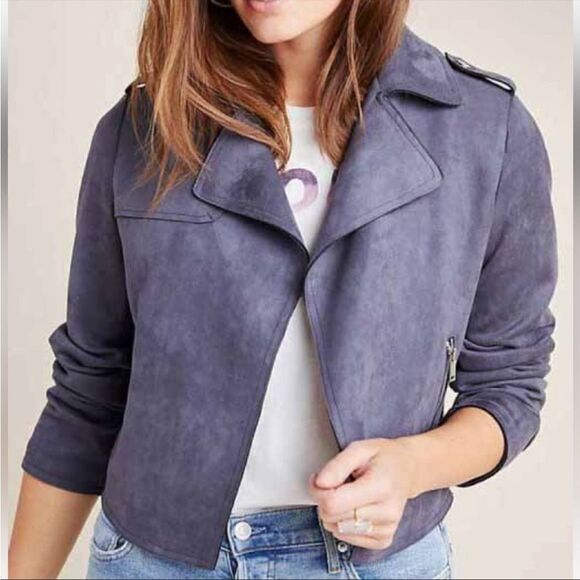 Philosophy Jackets & Blazers - philosophy Faux Leather Suede Gray Moto Jacket | Size Petite Small
